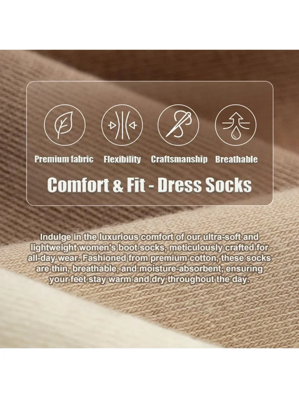 🧦Women's Light Brown 3 Pairs Thin Ladies Soft Cotton High Calf Crew Socks
